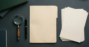 Official-looking document folder and pen on a desk